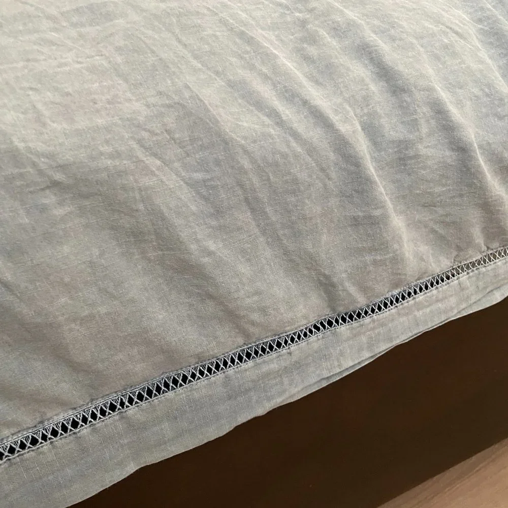 Anthropologie Embroidered Linen Blend Duvet Cover